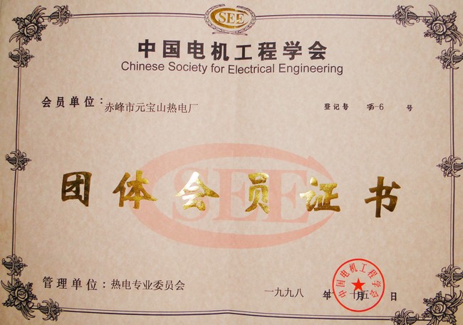 中国电机工程学会团体会员证书